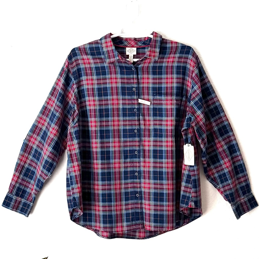 St. John's Bay Blue and Red Checkered Button-Down Shirt